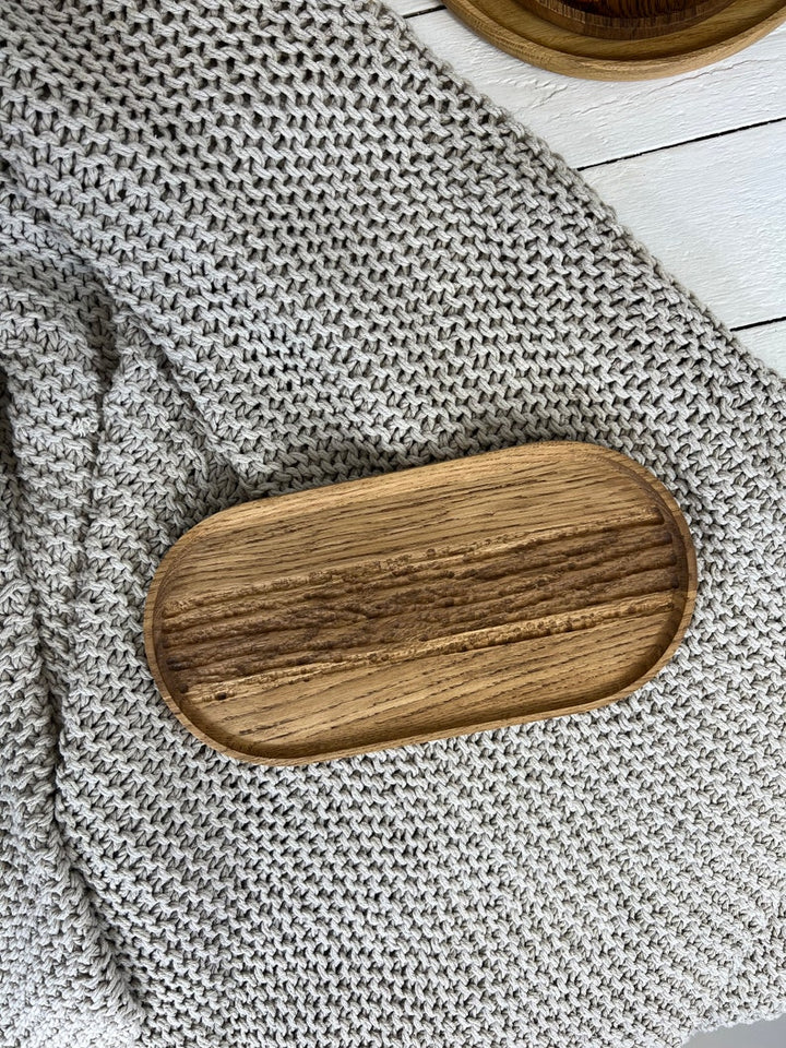 Handcrafted oak wood serving rustic tray