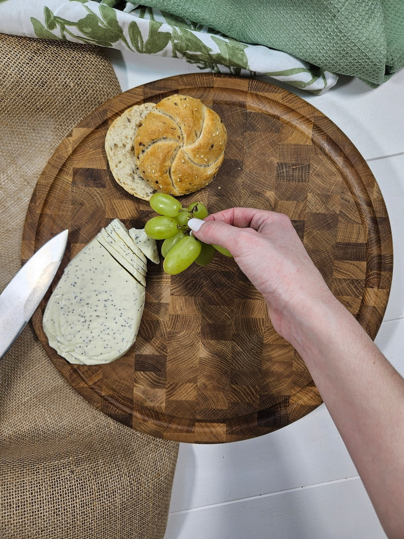 Personalised  Large Round Wooden End Grain Chopping Board